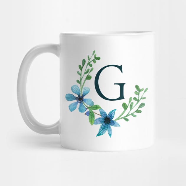 Floral Monogram G Pretty Blue Flowers by floralmonogram